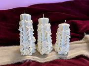 Handmade carved flowery design candles set of 2