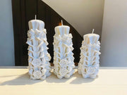 Handmade carved flowery design candles set of 2