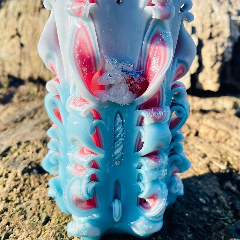 Handmade unfragranced carved candle - Unicorn design