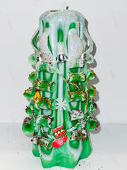 Hand-carved Christmas tree candle centerpiece