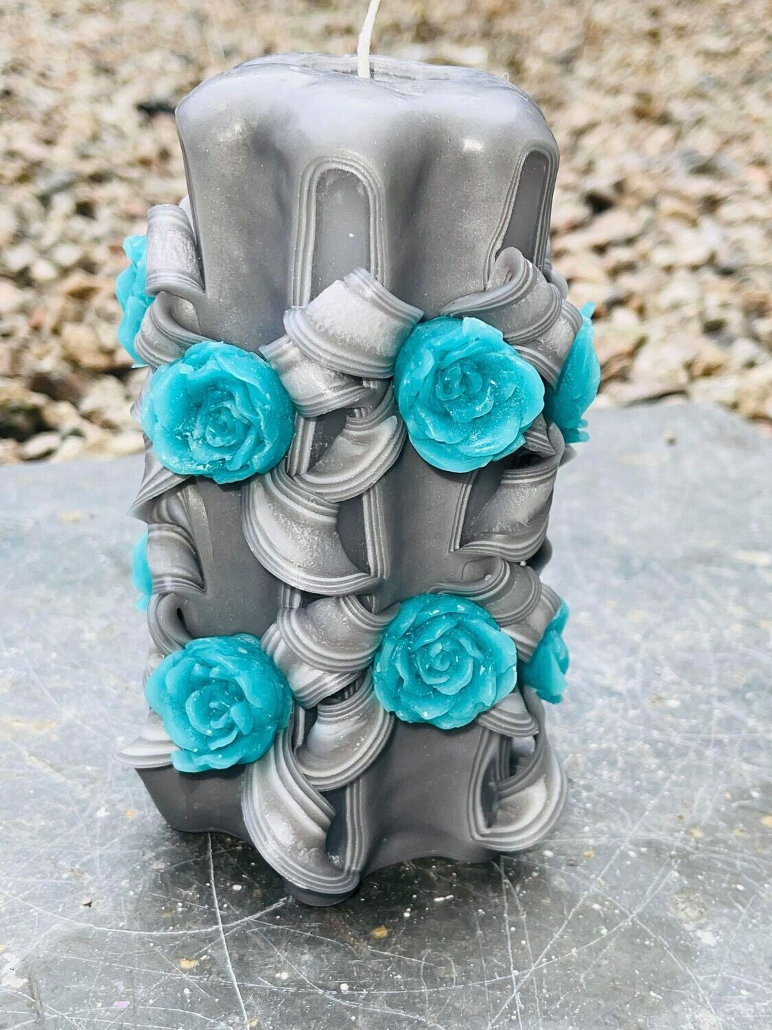 Rose carved artisan floral candle with elegant design