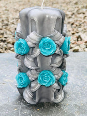 Rose carved artisan floral candle with elegant design