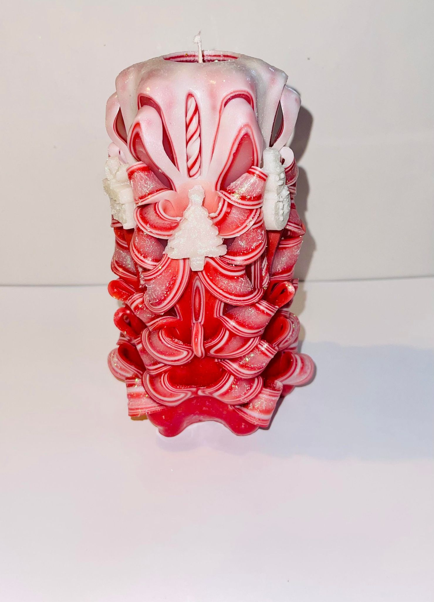 Handmade carved Christmas candle centerpiece