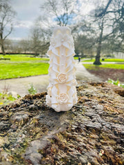 Handmade carved flowery design candles set of 2