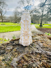 Handmade carved flowery design candles set of 2