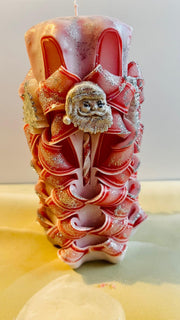 Handmade carved Christmas candle centerpiece