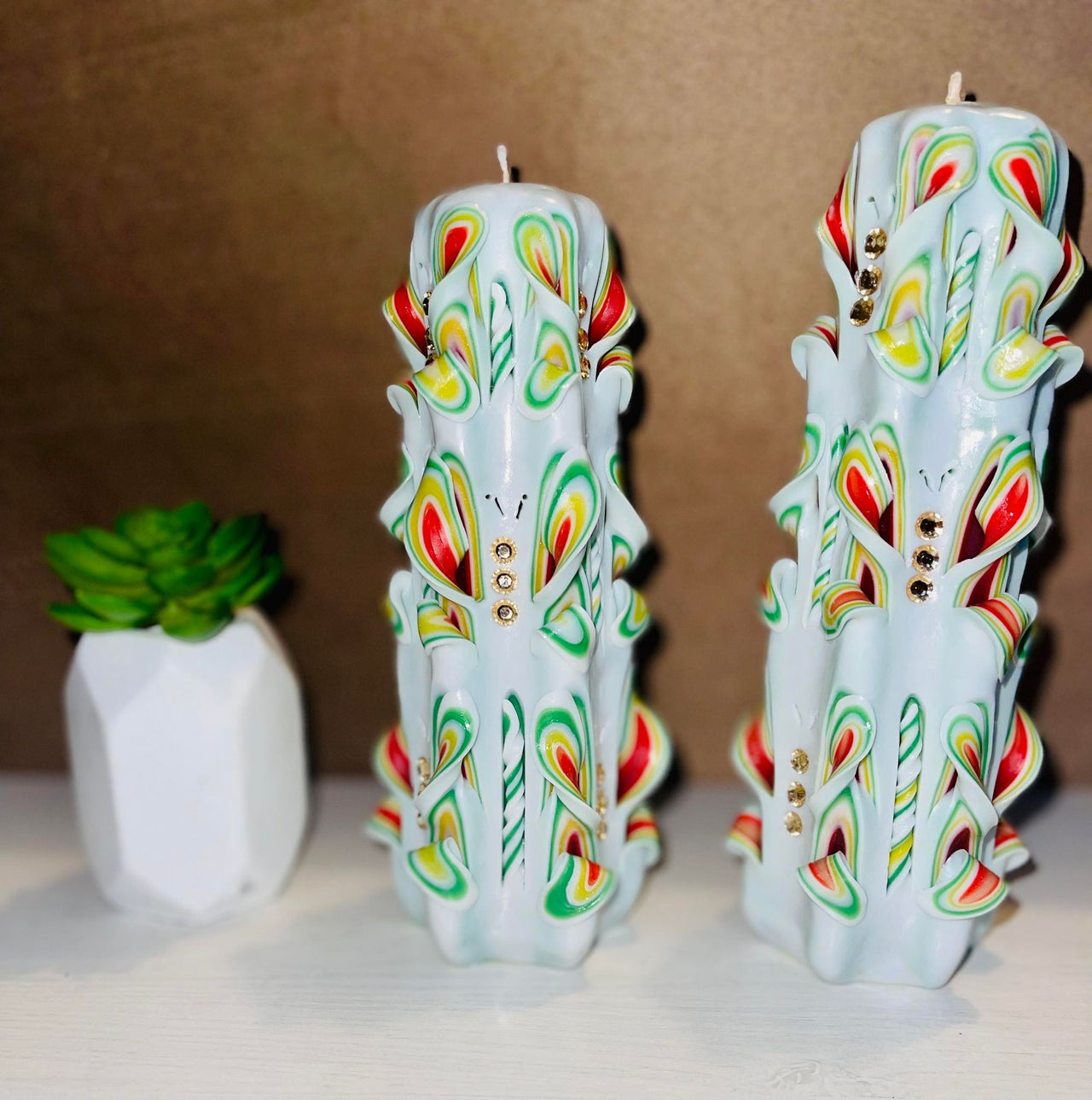 Floral carved candle, handmade and unscented