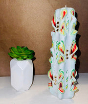 Floral carved candle, handmade and unscented
