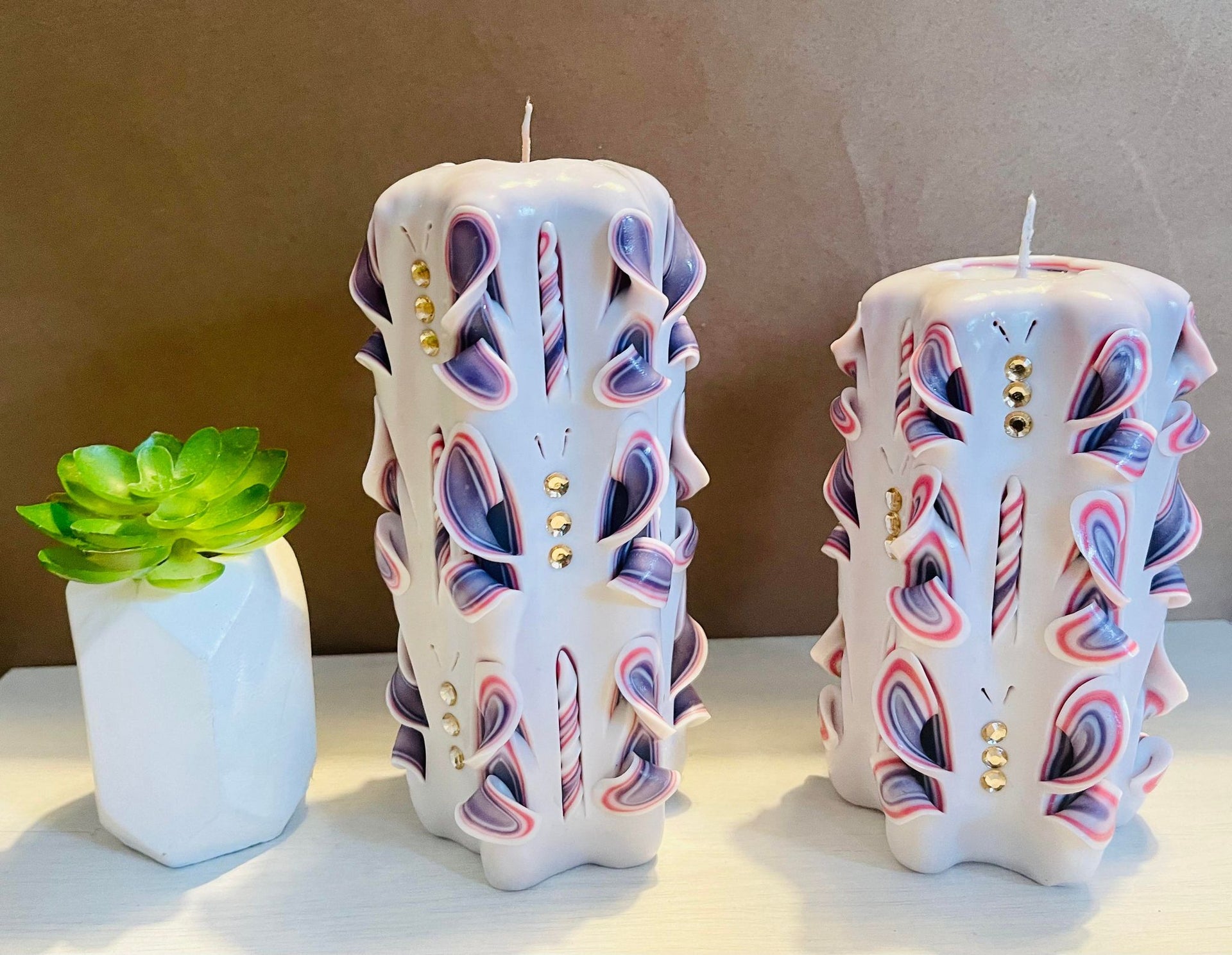 Floral carved candle, handmade and unscented