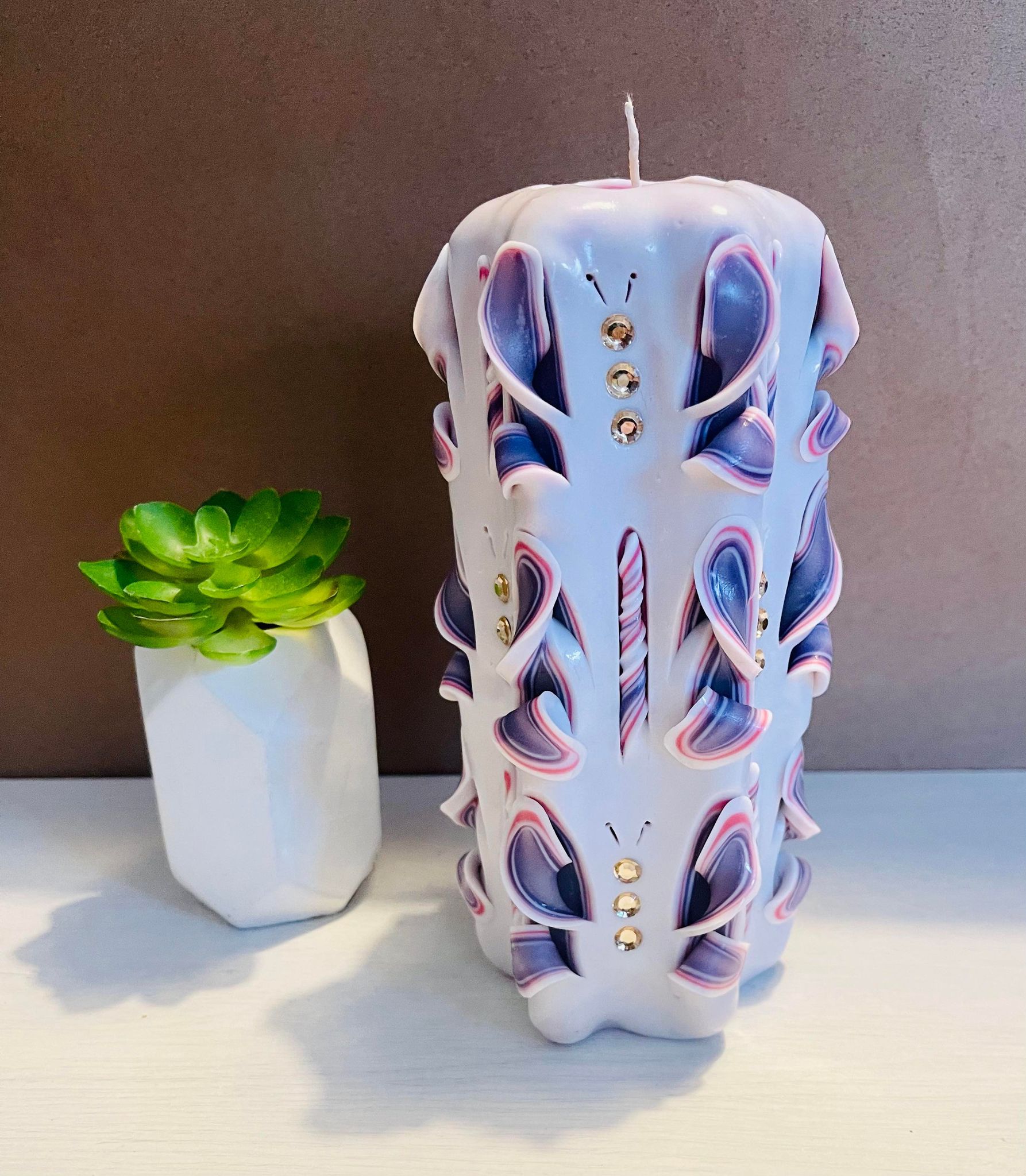 Floral carved candle, handmade and unscented