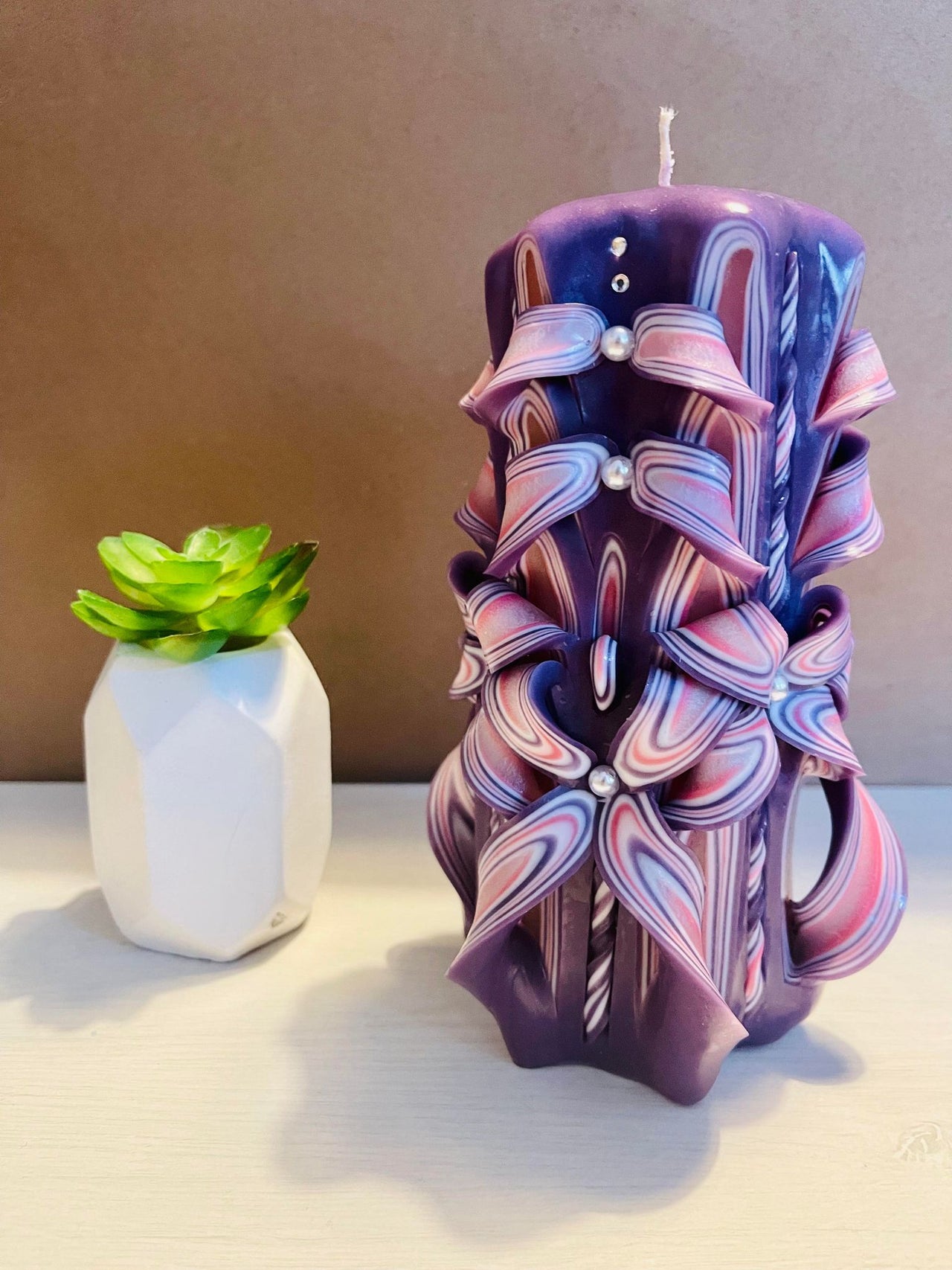 Handmade floral carved decorative candle
