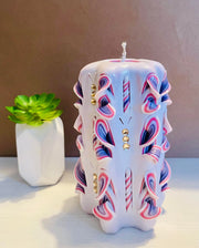 Floral carved candle, handmade and unscented
