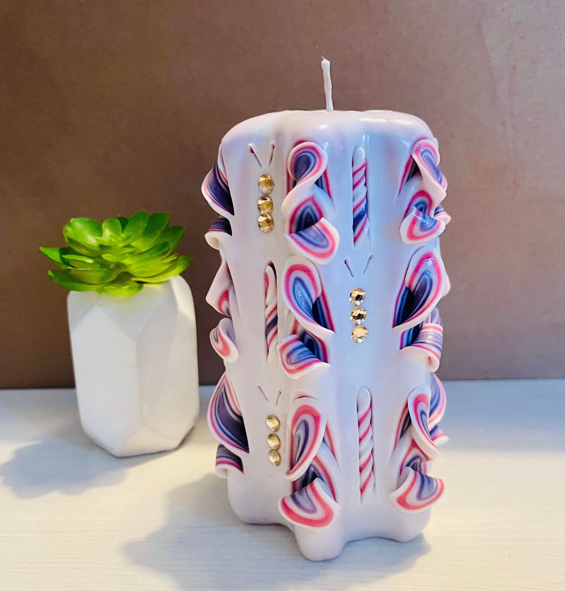 Floral carved candle, handmade and unscented