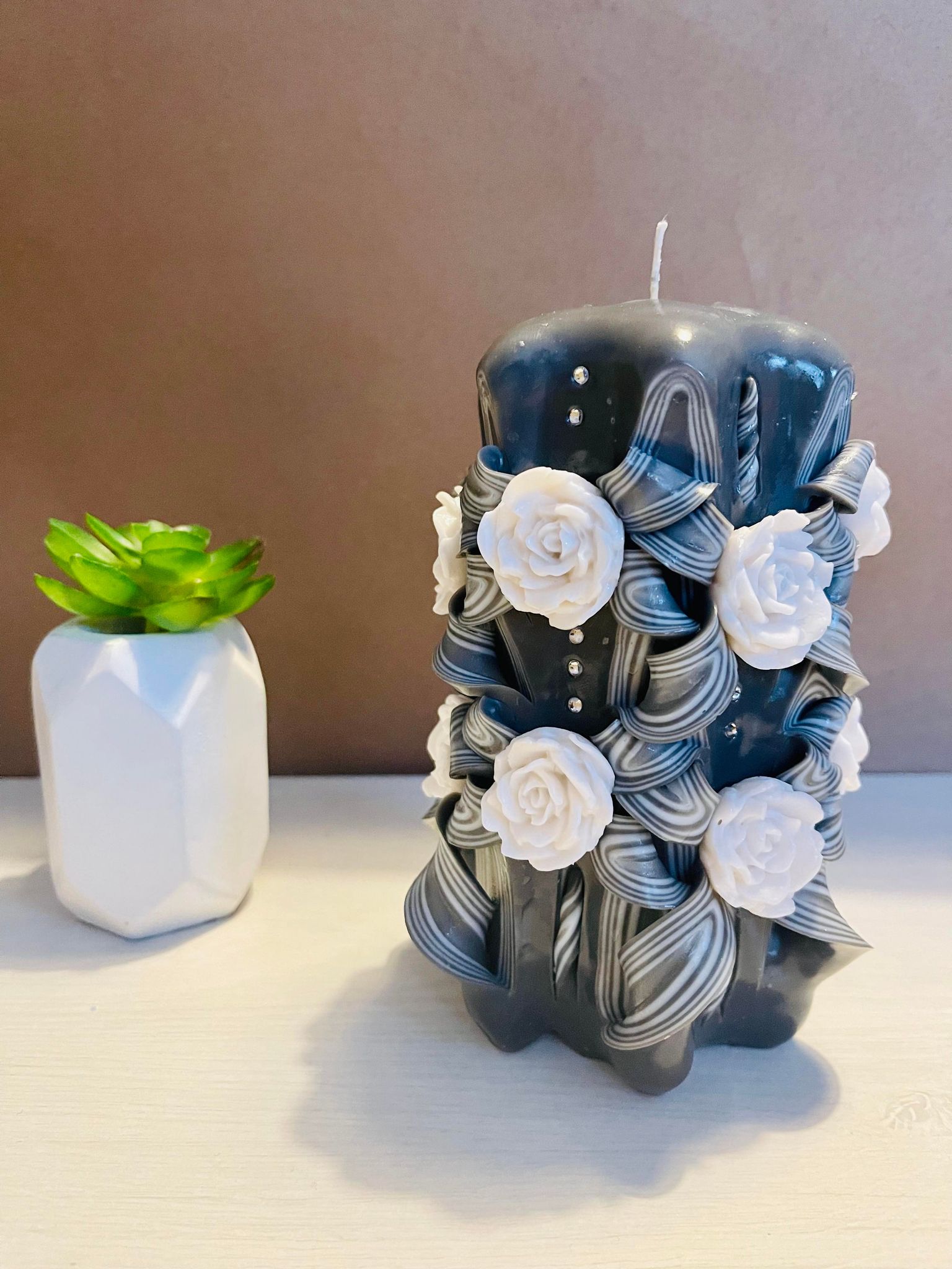 Rose carved artisan floral candle with elegant design