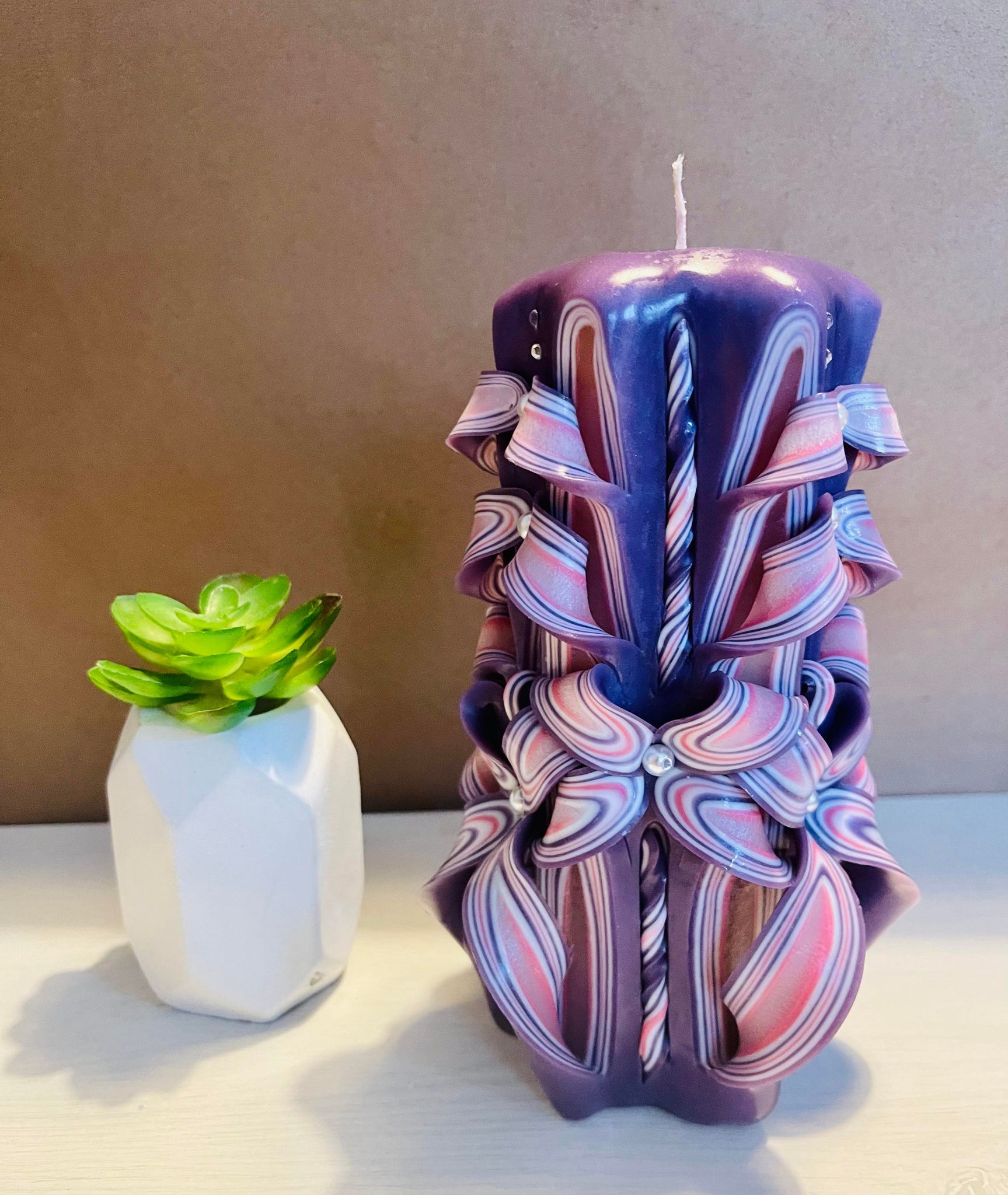 Handmade floral carved decorative candle