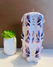 Floral carved candle, handmade and unscented