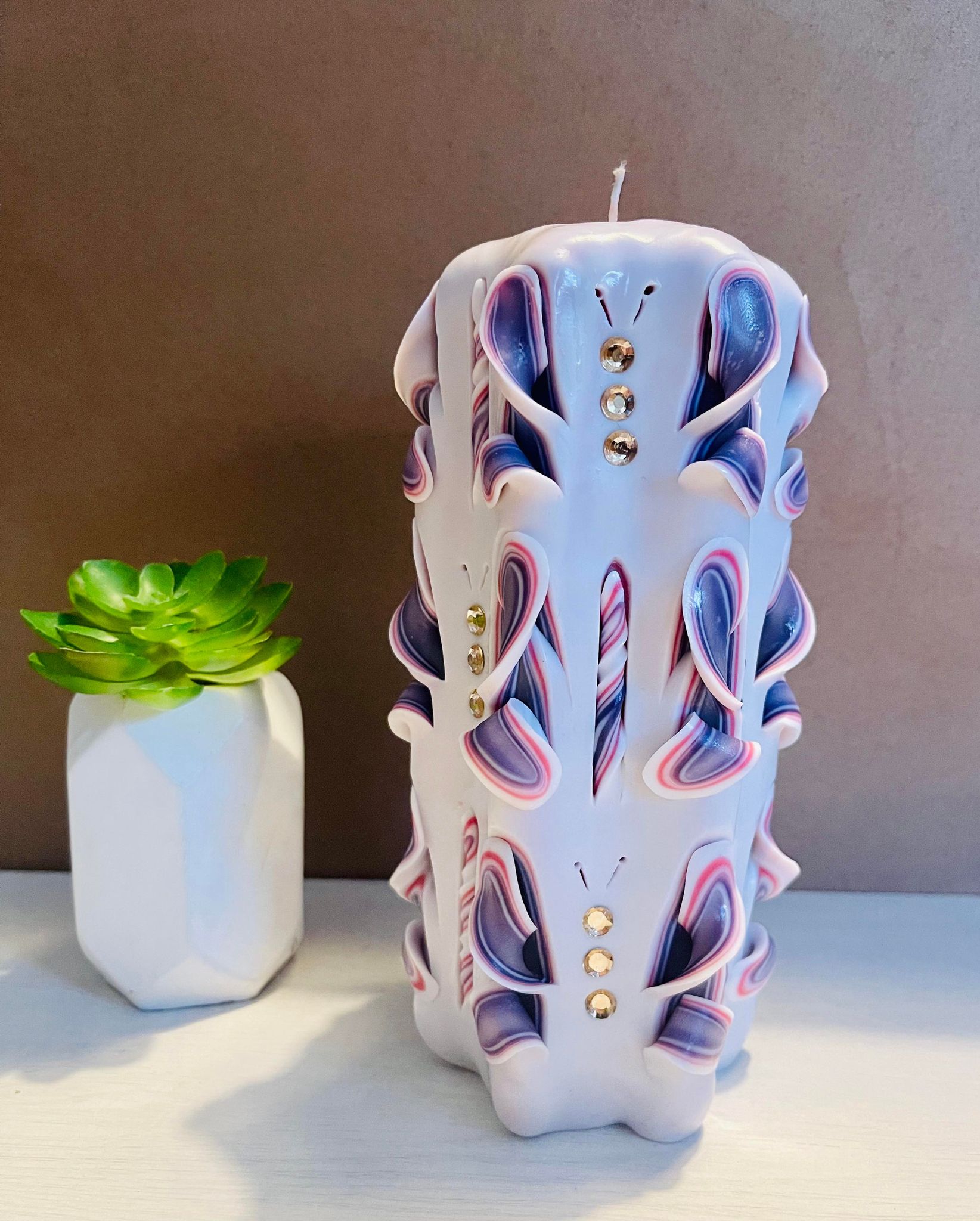 Floral carved candle, handmade and unscented