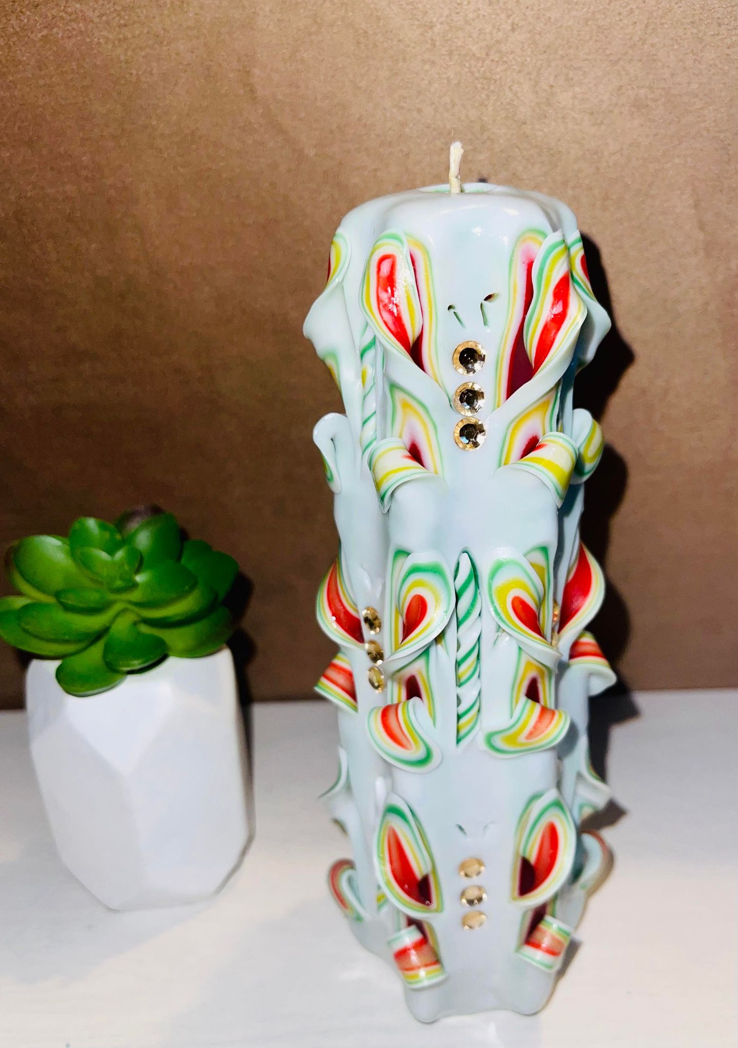 Floral carved candle, handmade and unscented