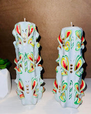 Floral carved candle, handmade and unscented