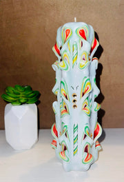 Floral carved candle, handmade and unscented