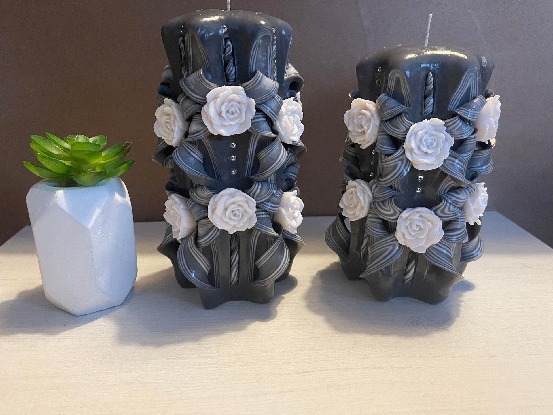 Rose carved artisan floral candle with elegant design