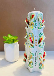Floral carved candle, handmade and unscented