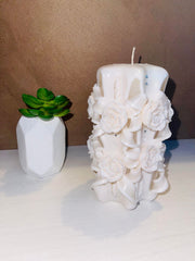 Rose carved artisan floral candle with elegant design