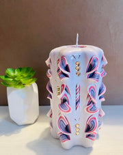 Floral carved candle, handmade and unscented