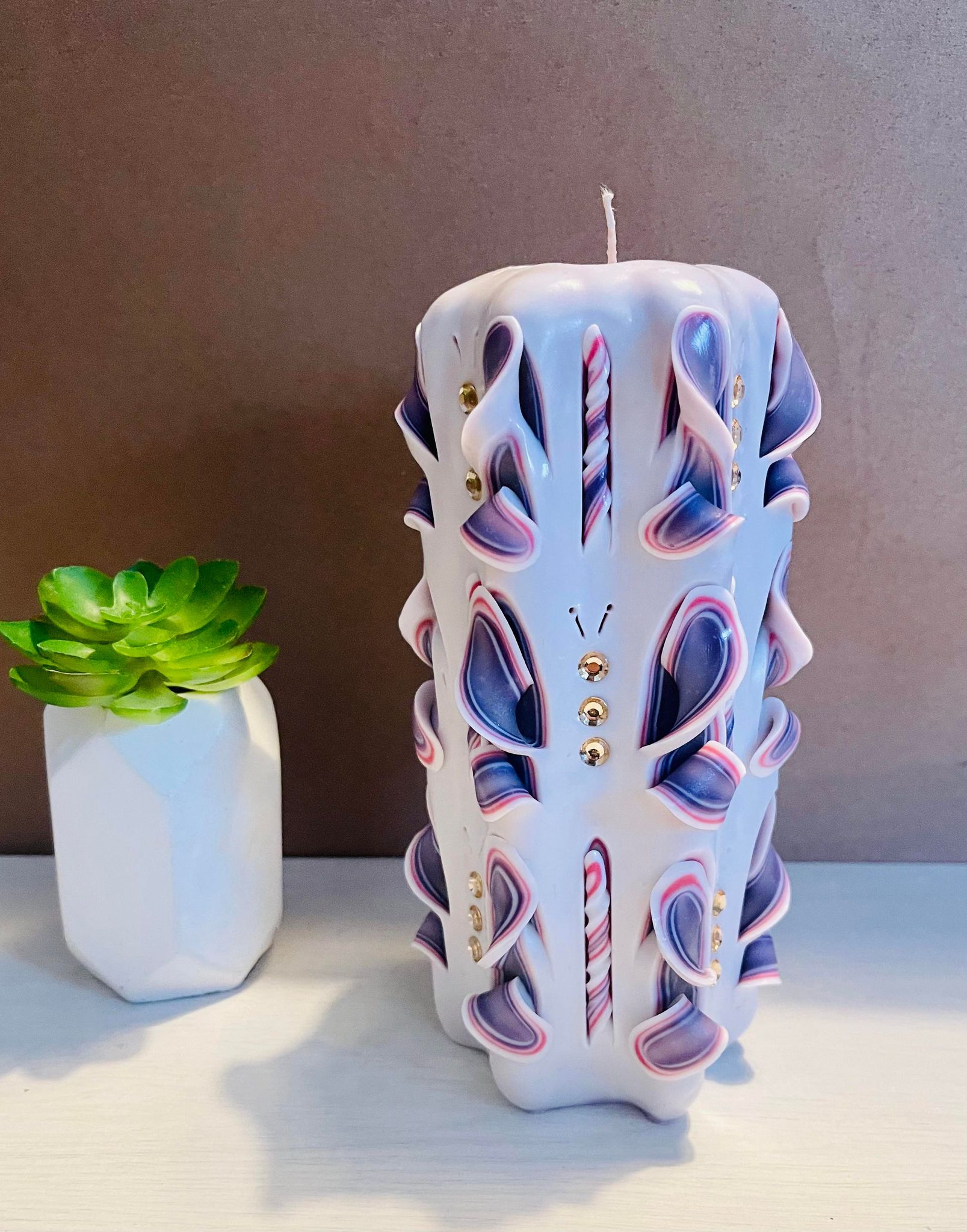 Floral carved candle, handmade and unscented