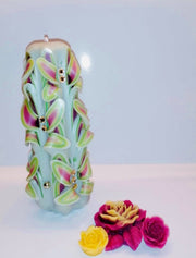 Floral carved candle, handmade and unscented